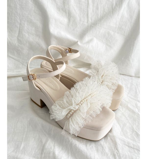 MAJESTICLEGON「チュール&times;パール厚底サンダル」|サンダル|