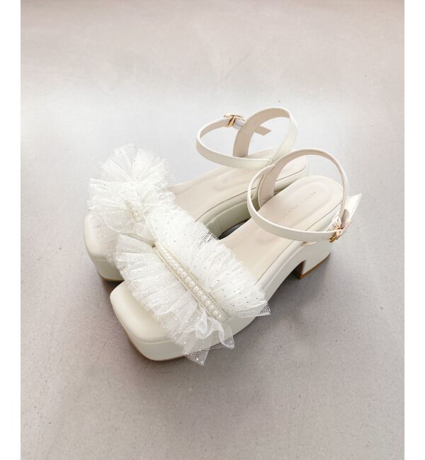 MAJESTICLEGON「チュール&times;パール厚底サンダル」|サンダル|