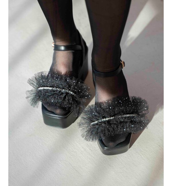 MAJESTICLEGON「チュール&times;パール厚底サンダル」|サンダル|