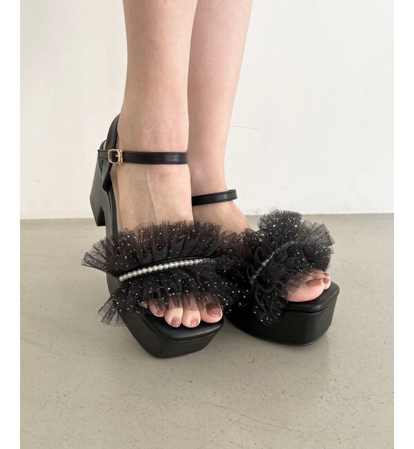 MAJESTICLEGON「チュール&times;パール厚底サンダル」|サンダル|