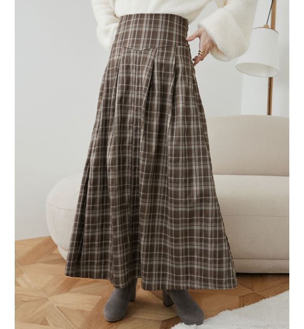 MAJESTICLEGON「バックレースアップフレアスカート」|フレア|ブラウン柄