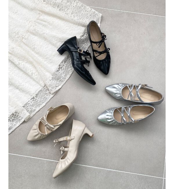 MAJESTICLEGON「ダブルリボンギャザーパンプス」|パンプス|