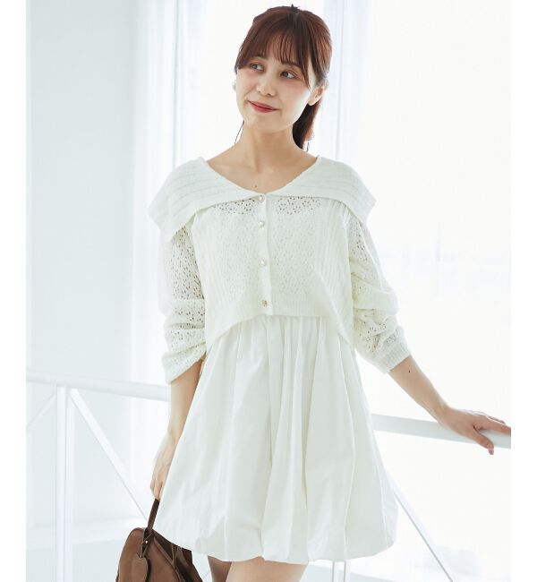  「カーデ&times;バルーンキャミワンピセット」|ワンピース|アイボリー