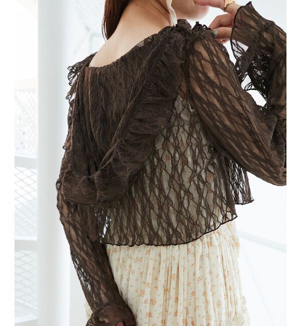  「フード付きフリルカーデ」|カーディガン|ブラウン