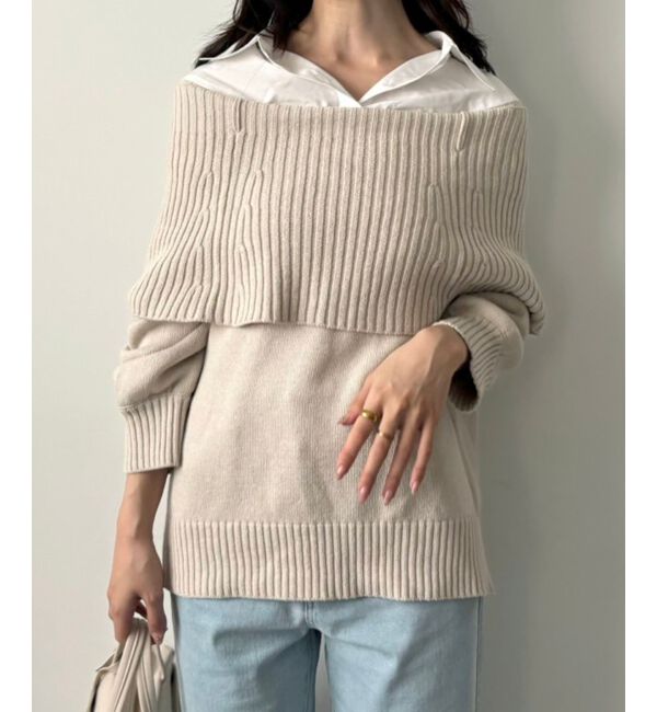  「シャツドッキングミディ丈ニット」|ニット・セーター|