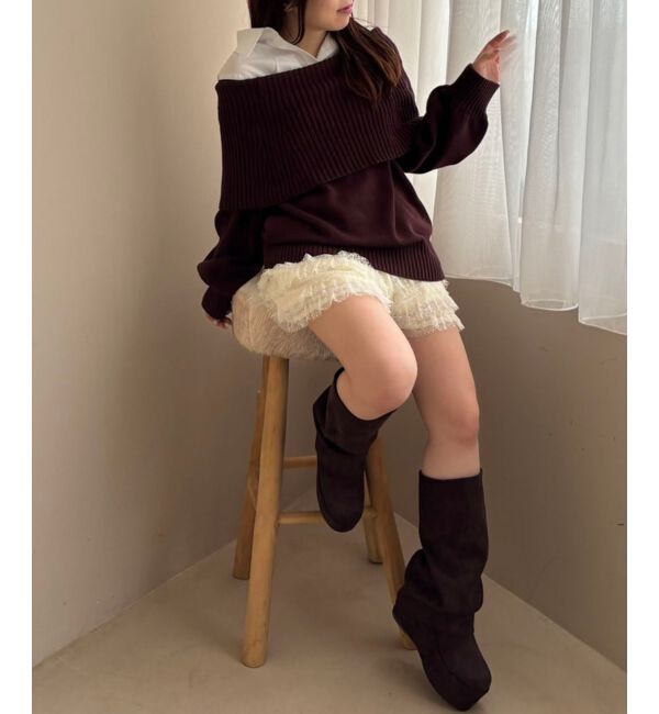  「シャツドッキングミディ丈ニット」|ニット・セーター|