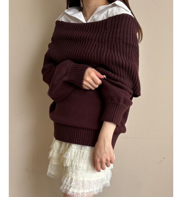 「シャツドッキングミディ丈ニット」|ニット・セーター|