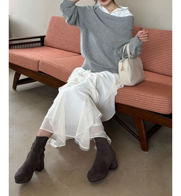  「シャツドッキングミディ丈ニット」|ニット・セーター|