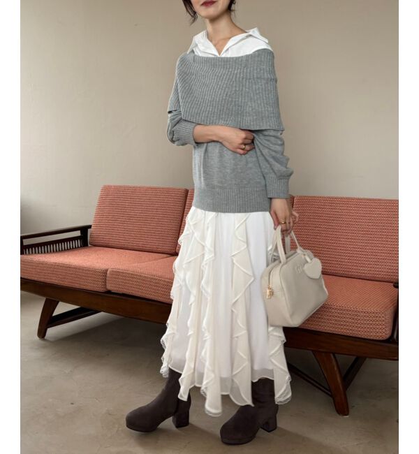  「シャツドッキングミディ丈ニット」|ニット・セーター|