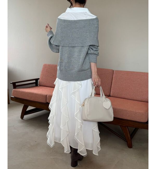  「シャツドッキングミディ丈ニット」|ニット・セーター|