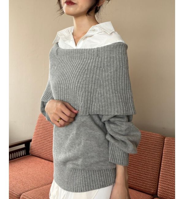  「シャツドッキングミディ丈ニット」|ニット・セーター|