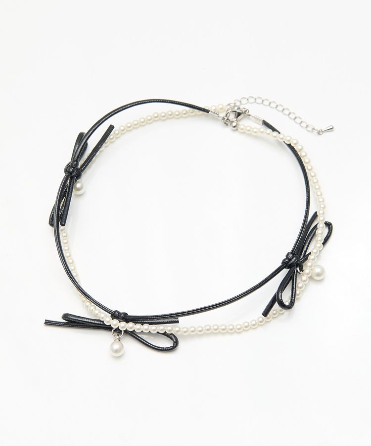 earth music&ecology「コードリボン&times;パールチョーカー」|ネックレス|Black