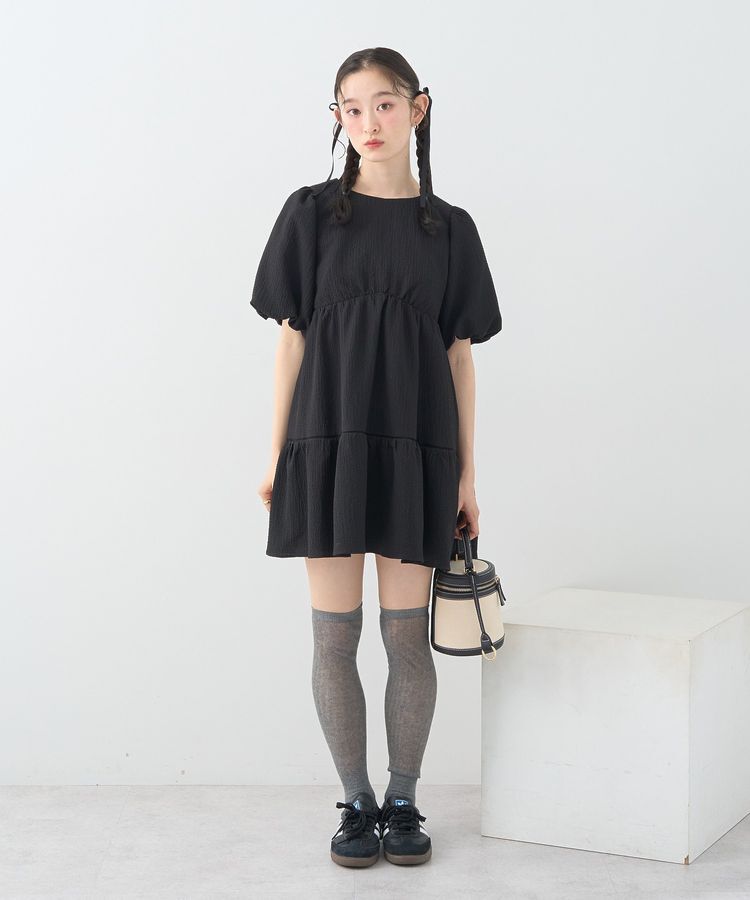 earth music&ecology「バックリボンパフスリーブミニワンピース」|ワンピース|