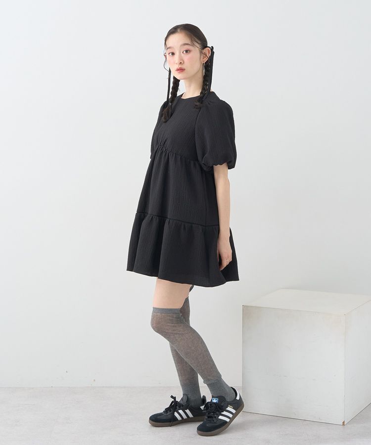 earth music&ecology「バックリボンパフスリーブミニワンピース」|ワンピース|