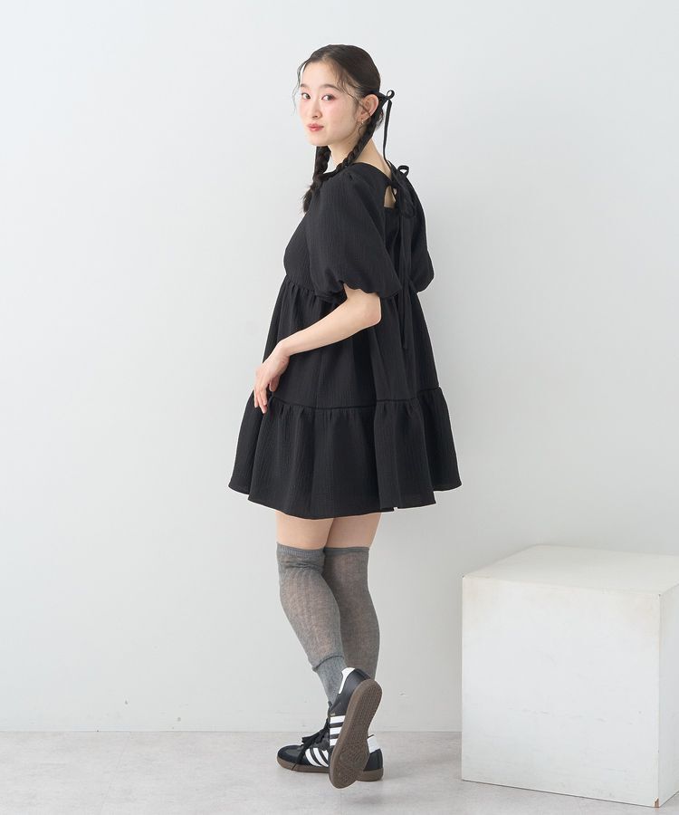 earth music&ecology「バックリボンパフスリーブミニワンピース」|ワンピース|