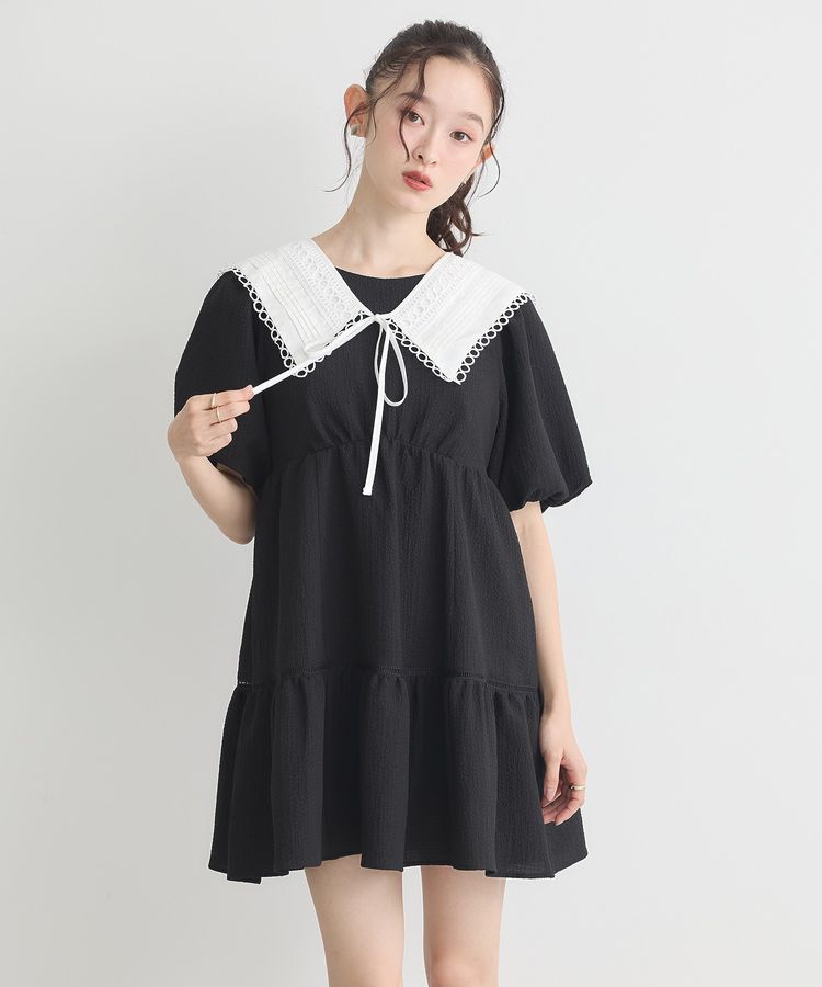 earth music&ecology「バックリボンパフスリーブミニワンピース」|ワンピース|