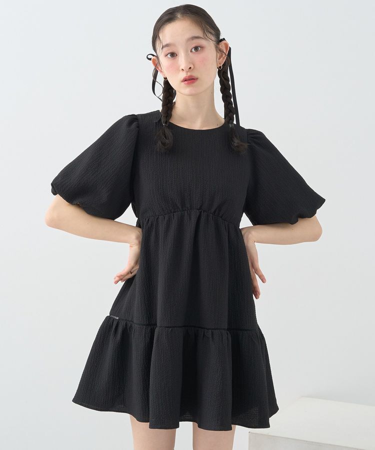 earth music&ecology「バックリボンパフスリーブミニワンピース」|ワンピース|Black