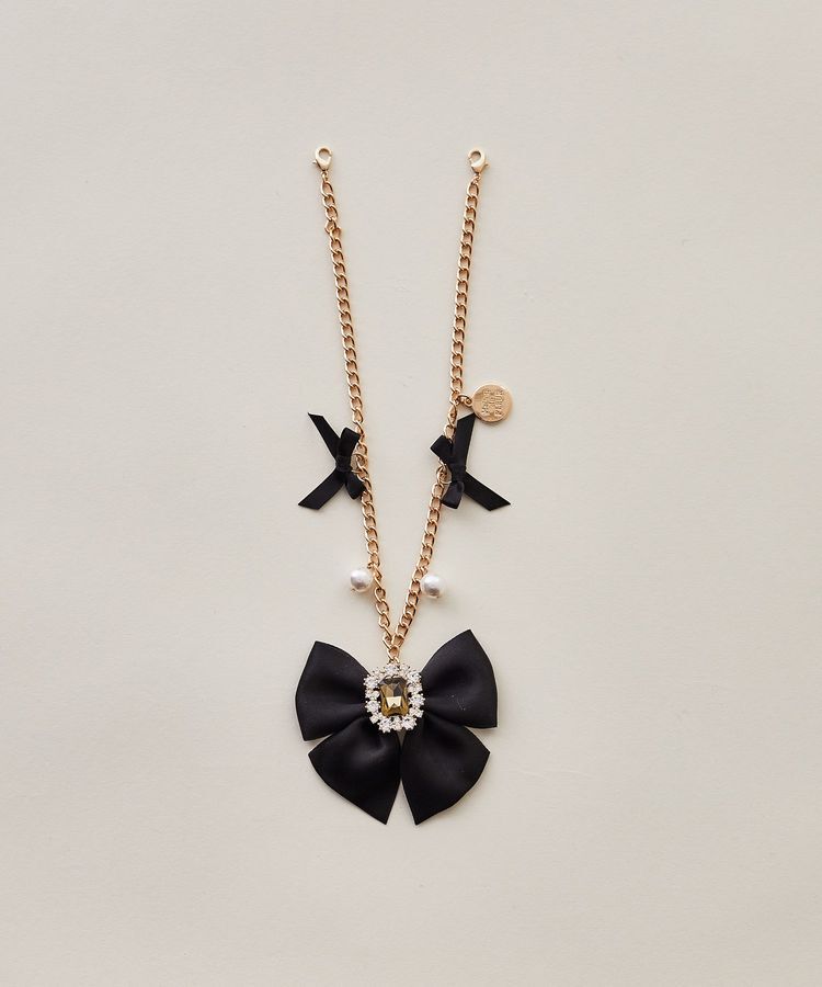 Maison de FLEUR「ビジューリボンパールバッグチャーム」|その他|ブラック