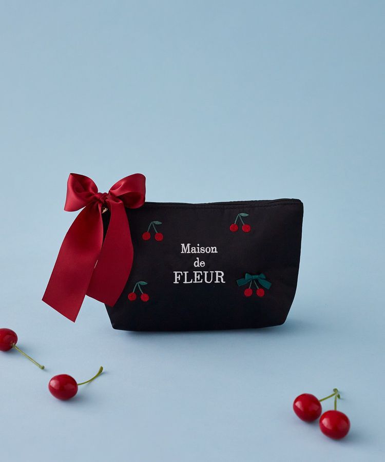 Maison de FLEUR「チェリー刺繍ポーチ」|ポーチ|ブラック