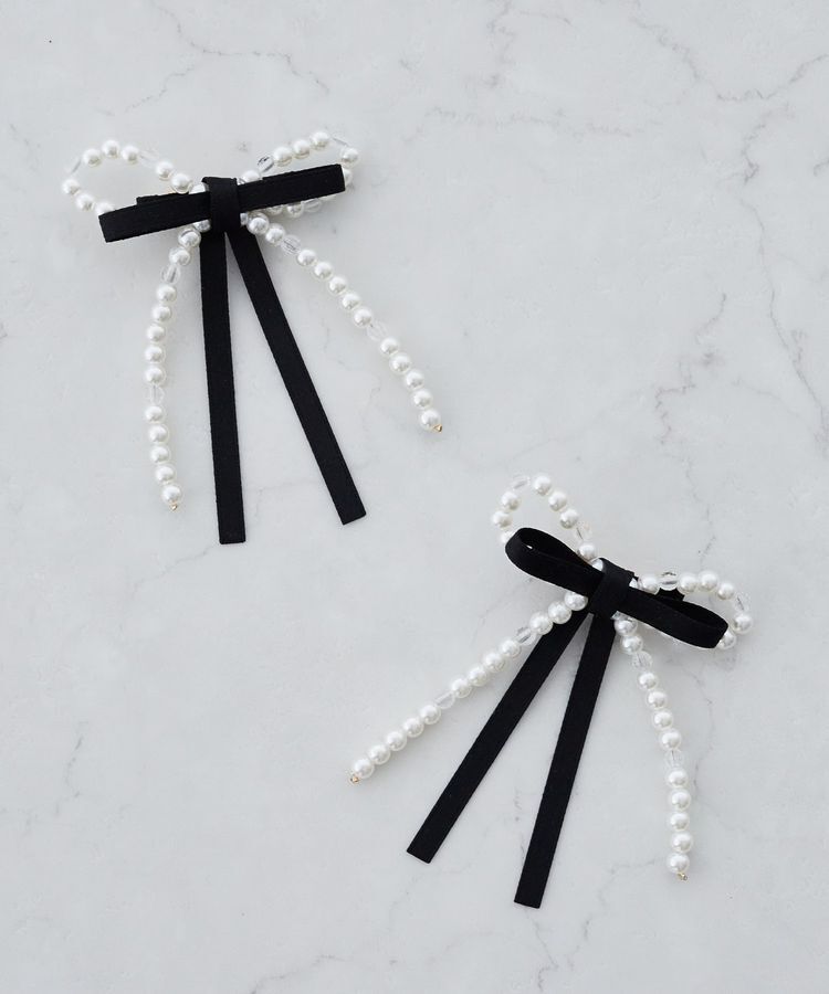 Maison de FLEUR「パールリボン2SETクリップ」|その他|ブラック