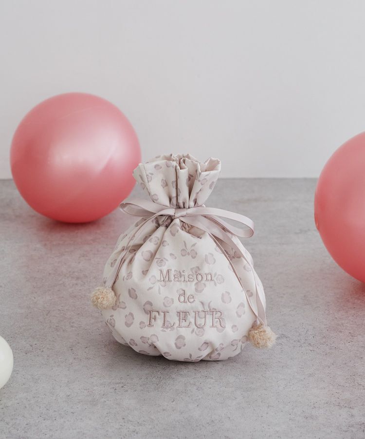 Maison de FLEUR「リボンレオパード巾着ポーチ」|ポーチ|ライトベージュ