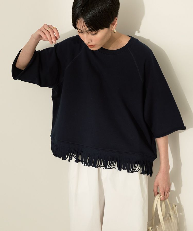 AMERICAN HOLIC「フリンジ5分袖ラグランスウェット」|Tシャツ・カットソー|