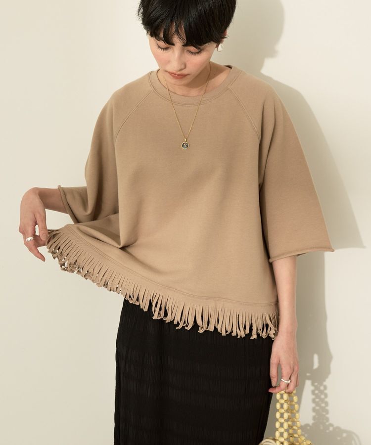 AMERICAN HOLIC「フリンジ5分袖ラグランスウェット」|Tシャツ・カットソー|Beige