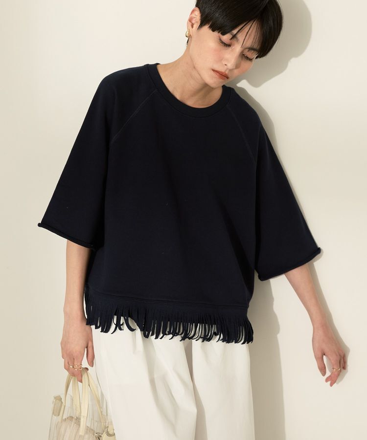 AMERICAN HOLIC「フリンジ5分袖ラグランスウェット」|Tシャツ・カットソー|Navy