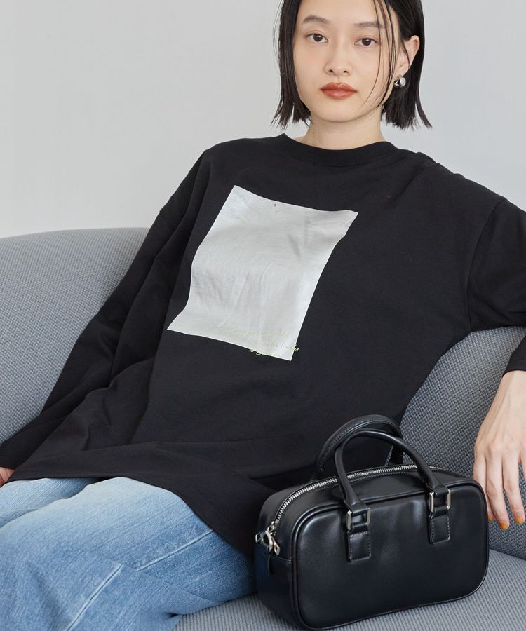 AMERICAN HOLIC「ボックス箔プリントロングTシャツ/チュニック」|Tシャツ・カットソー|Black