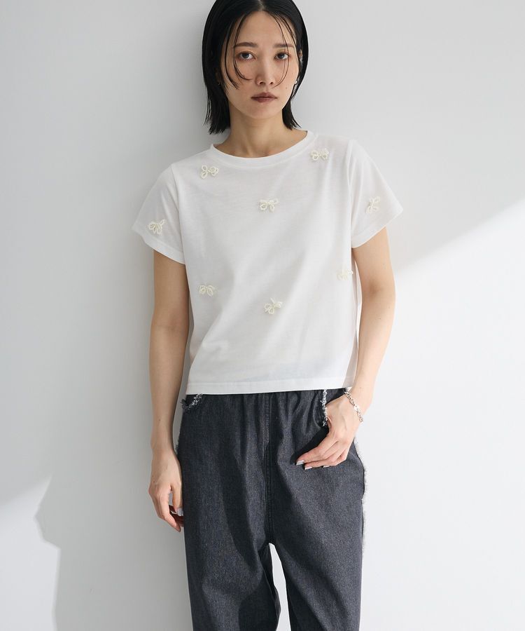 Green Parks「・swing by パールリボンモチーフTEE」|Tシャツ・カットソー|