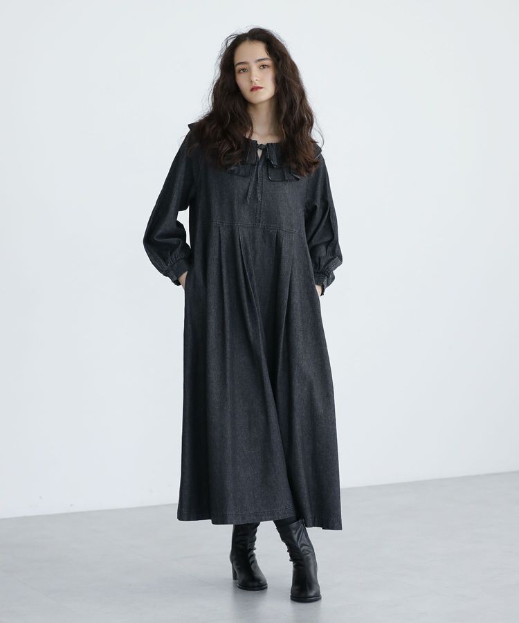 Green Parks「■ESCAR デニムラッフルカラーワンピース」|ワンピース|Black