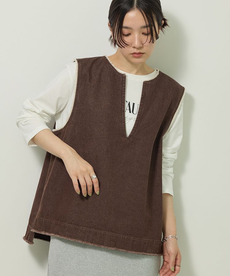 Green Parks「フリンジ付きデニムベスト」|ベスト・ジレ|Brown