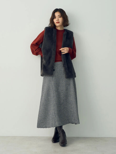 YECCA VECCA「千鳥柄Aラインロングスカート」|スカート|
