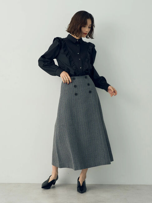 YECCA VECCA「千鳥柄Aラインロングスカート」|スカート|