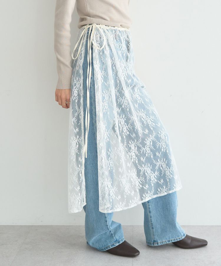 YECCA VECCA「サイドリボンレースレイヤードスカート」|スカート|