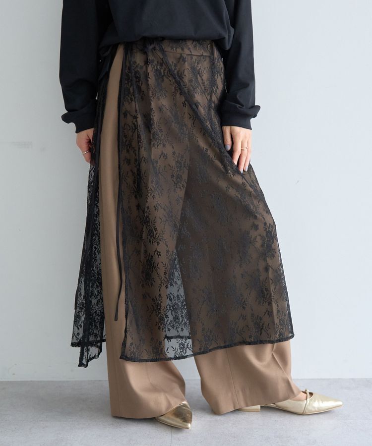 YECCA VECCA「サイドリボンレースレイヤードスカート」|スカート|