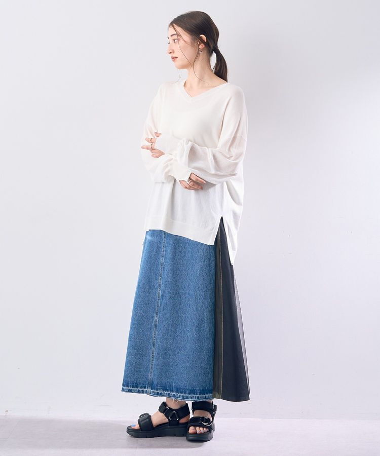 Editt by YECCA VECCA「Vネック袖シアーニット」|ニット・セーター|