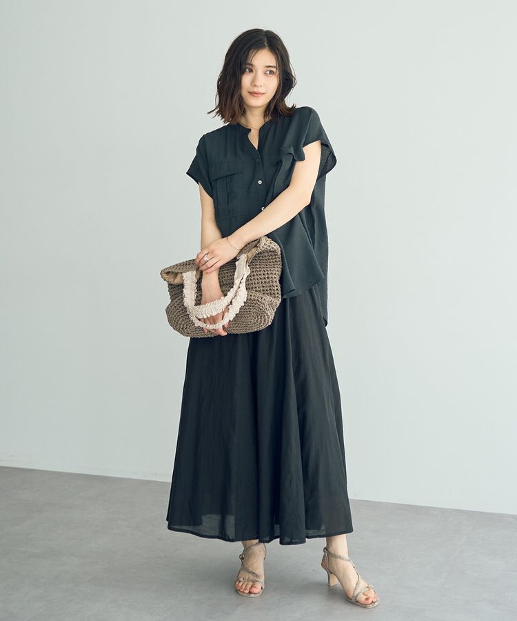 YECCA VECCA「綿レーヨンギャザーロングスカート」|フレア|