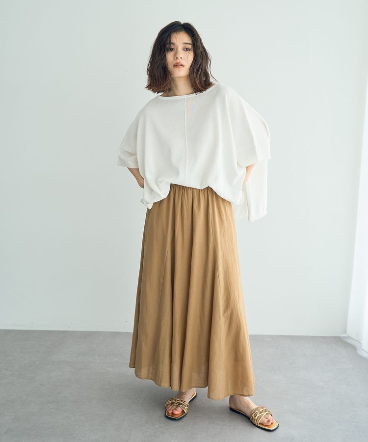 YECCA VECCA「綿レーヨンギャザーロングスカート」|フレア|
