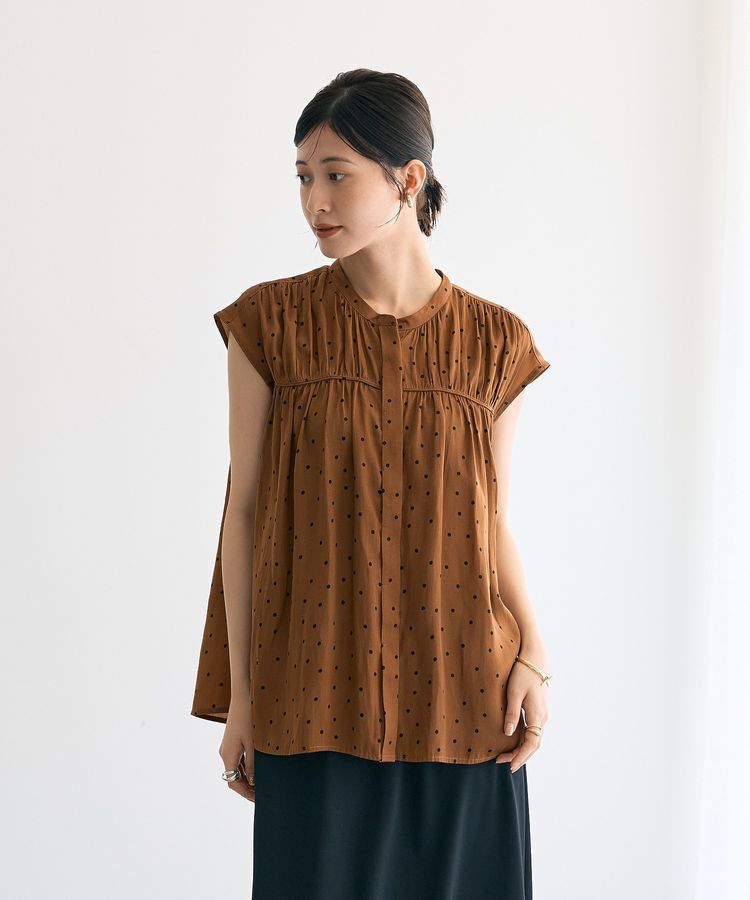 YECCA VECCA「ドット柄ギャザーブラウス」|シャツ・ブラウス|