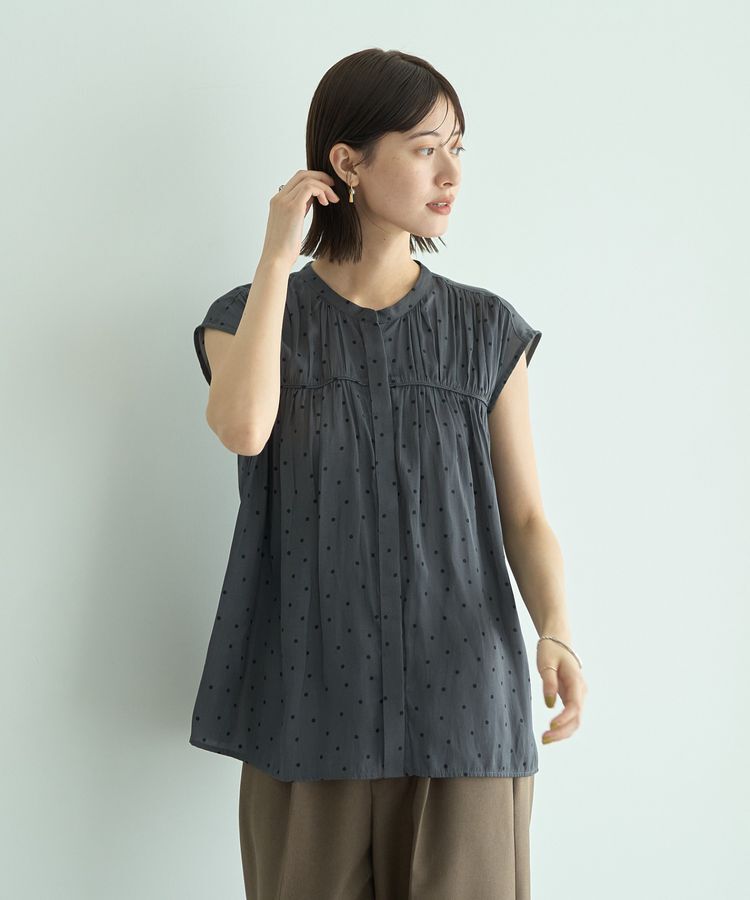 YECCA VECCA「ドット柄ギャザーブラウス」|シャツ・ブラウス|