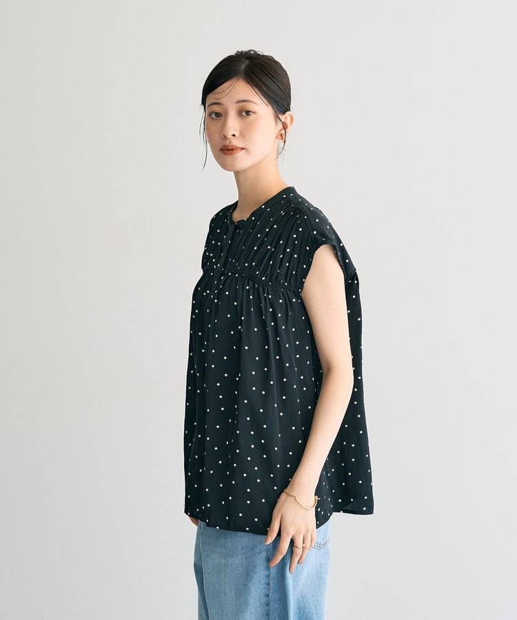 YECCA VECCA「ドット柄ギャザーブラウス」|シャツ・ブラウス|