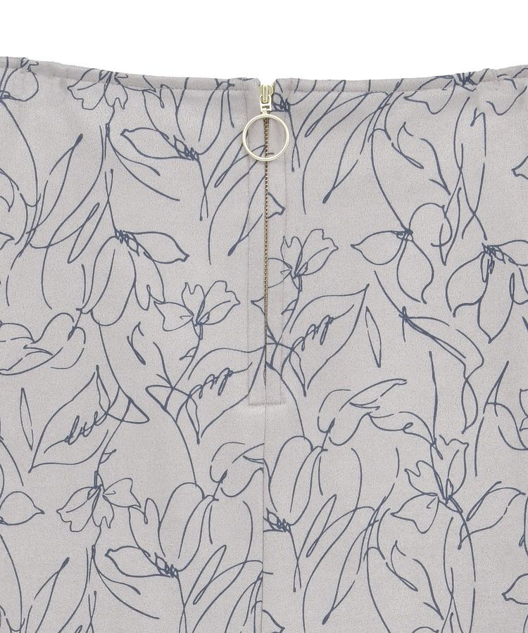 YECCA VECCA「ラインフラワー柄フェイクスエードスカート」|タイト|