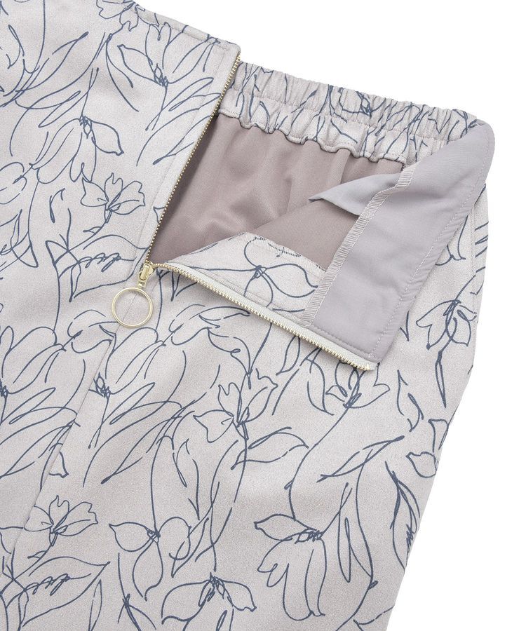 YECCA VECCA「ラインフラワー柄フェイクスエードスカート」|タイト|