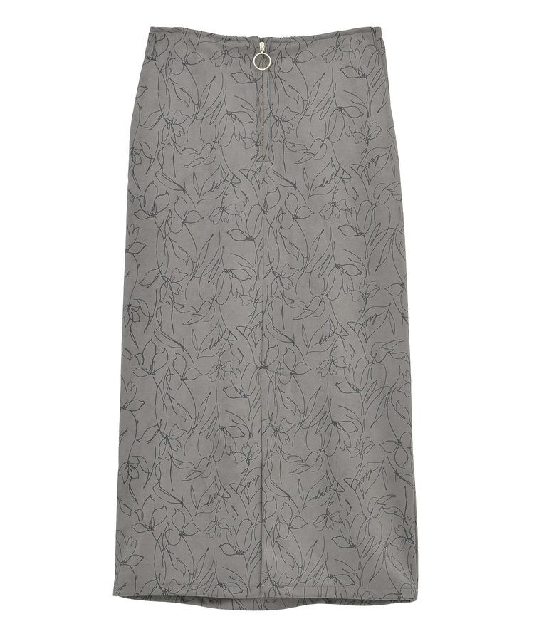 YECCA VECCA「ラインフラワー柄フェイクスエードスカート」|タイト|