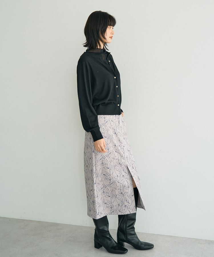 YECCA VECCA「ラインフラワー柄フェイクスエードスカート」|タイト|