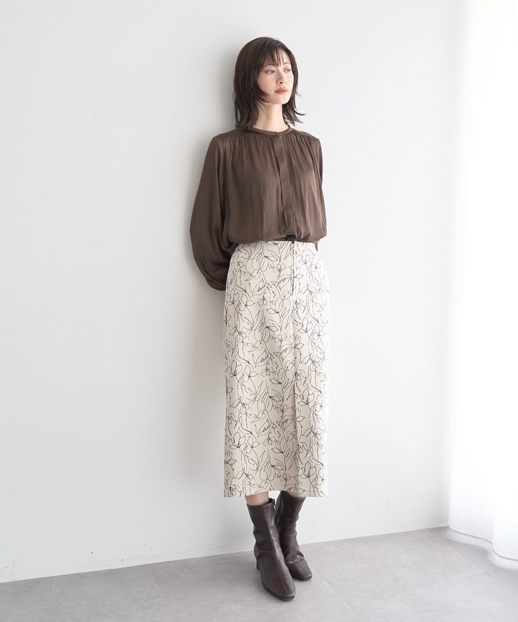YECCA VECCA「ラインフラワー柄フェイクスエードスカート」|タイト|