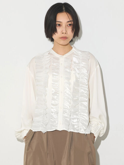 GARAGE OF GOOD CLOTHING「異素材フリル&times;サテンブラウス」|シャツ・ブラウス|Ivory