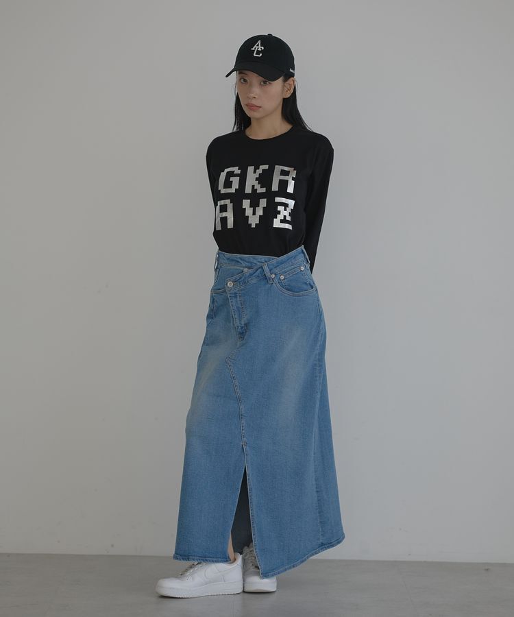 GARAGE OF GOOD CLOTHING「ラップロングデニムスカート」|フレア|