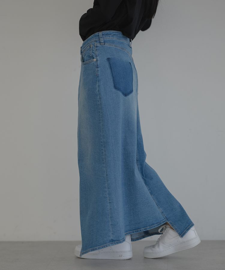 GARAGE OF GOOD CLOTHING「ラップロングデニムスカート」|フレア|